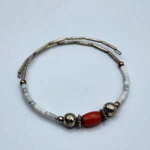 Beaded wrap bracelet silver white & orange
